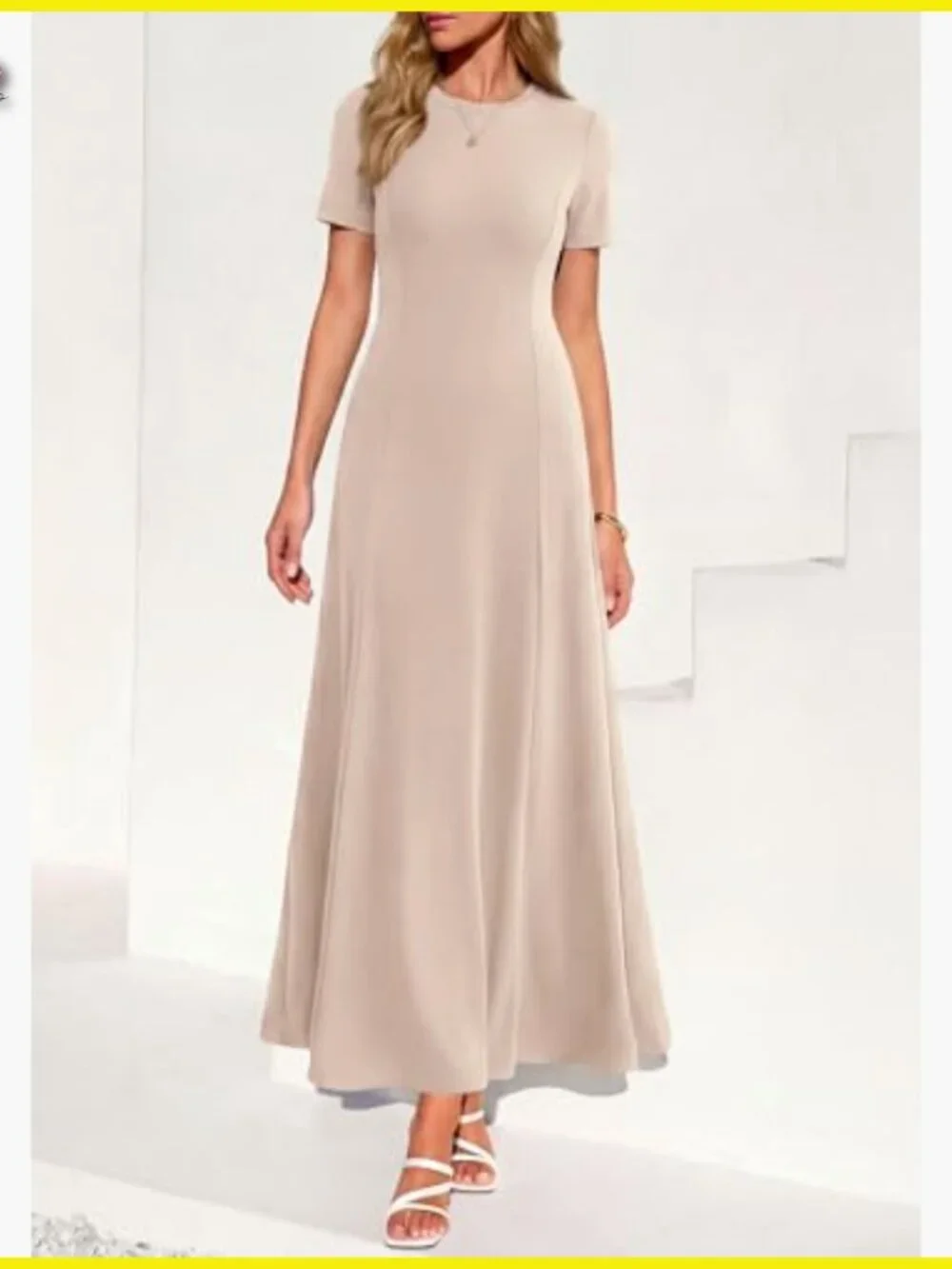 Short Sleeve Maxi Dress Flowy A-Line Formal Cocktail Wedding Guest Chic